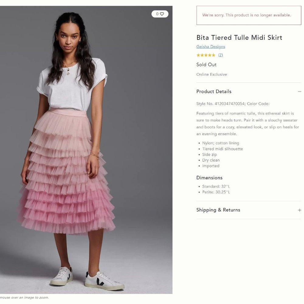 Anthropologie Pink Ombre Tiered Tulle Midi Skirt - Picture 3 of 16